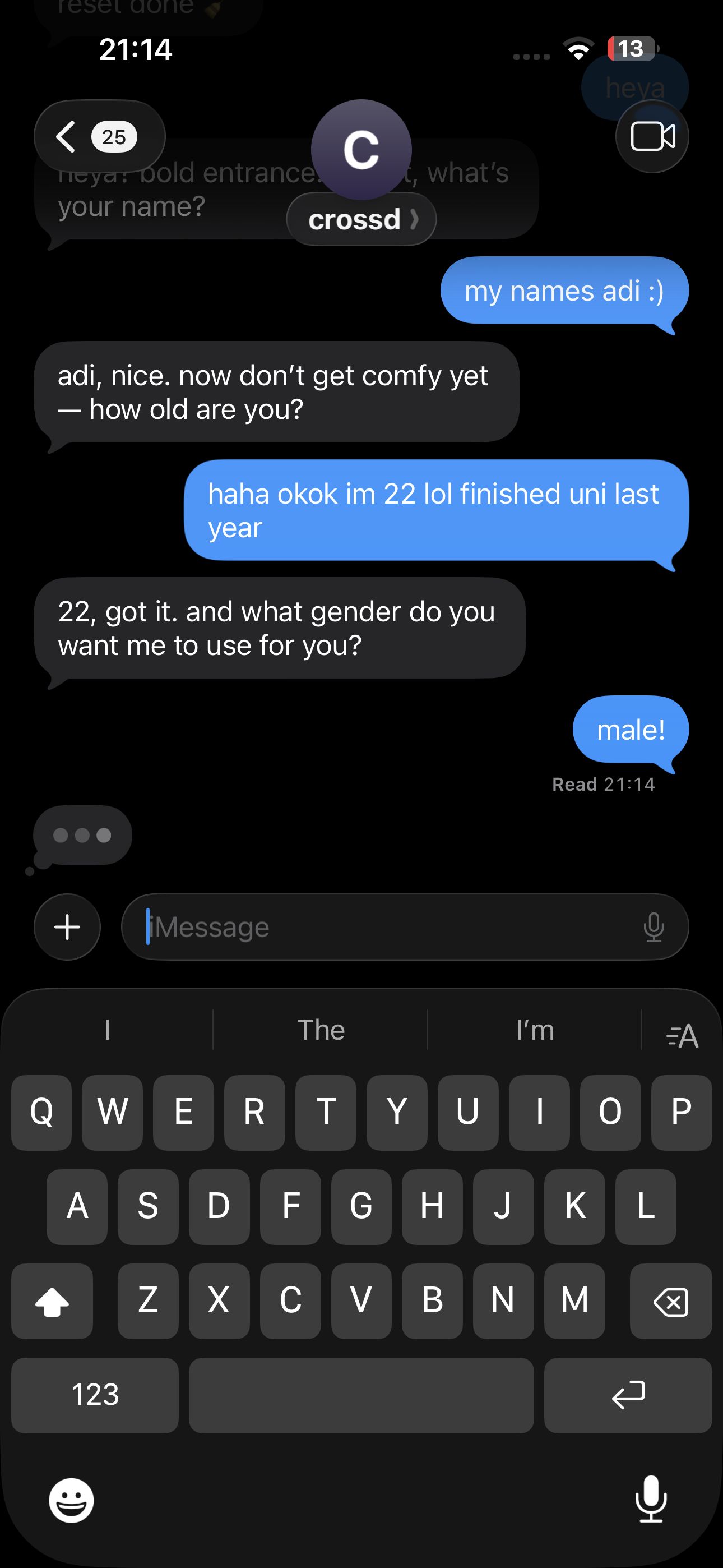 Crossd iMessage conversation